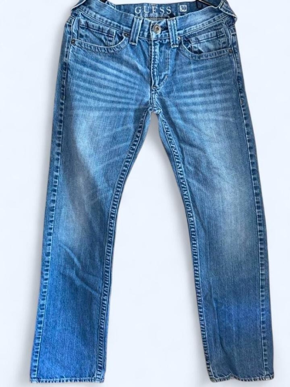 GUESS Men's Faded Blue Slim Straight Jeans